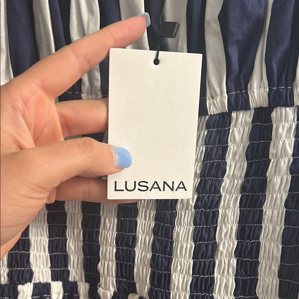Lusana Navy and White Striped Mini Dress - Picture 4 of 5
